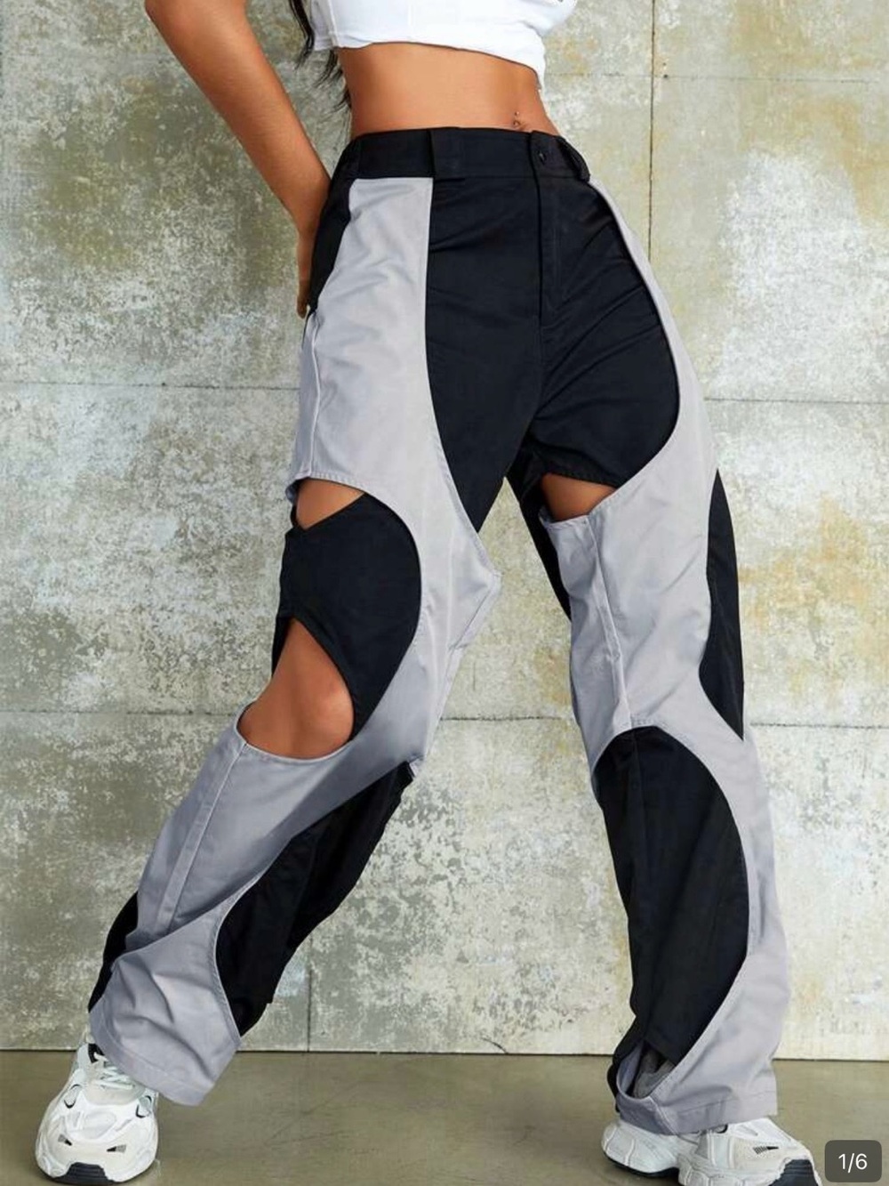 Colorblock Cutout Cargo Pants - Black & Light Gray